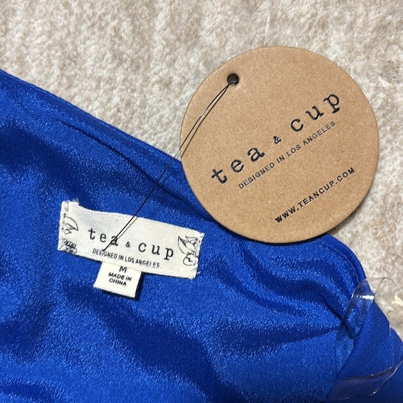 NWT Medium One shoulder jumpsuit formal royal blue flower on shoulder Teacup - Picture 4 of 5